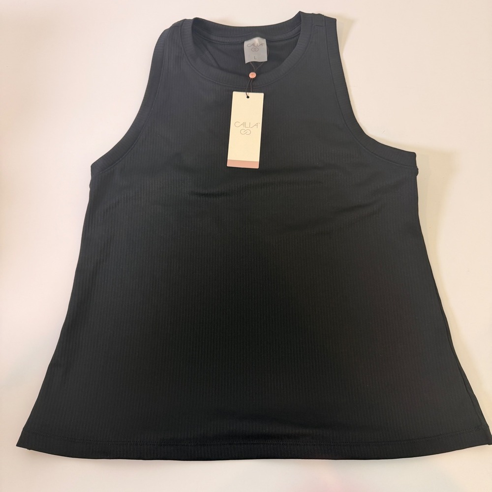 CALIA Rib Racer Tank Pure Black Womens Large NWT
